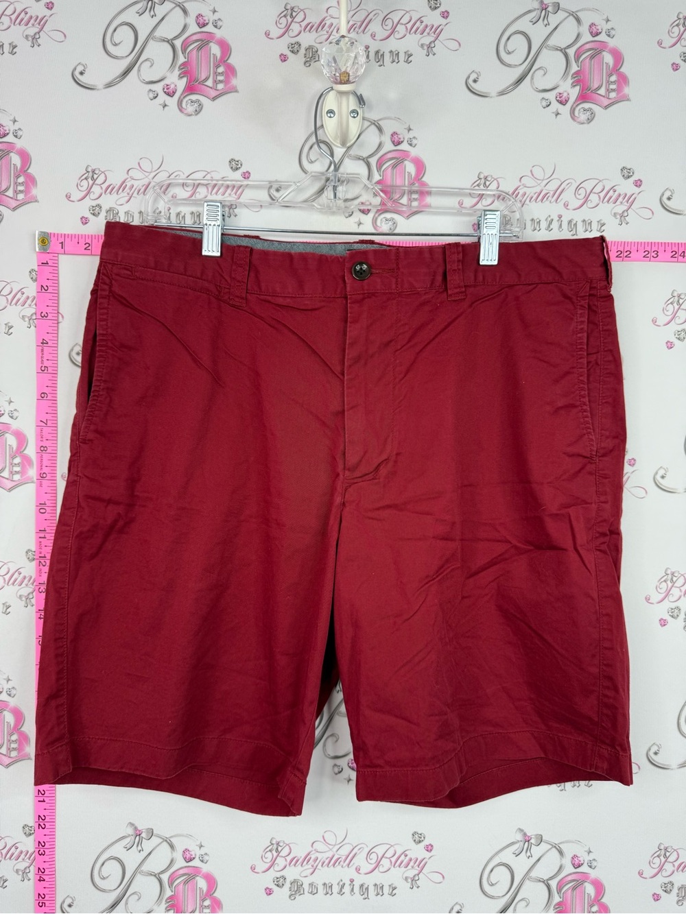 J. Crew stretch Men’s Flat Front Cotton-Blend Shorts in Deep Red